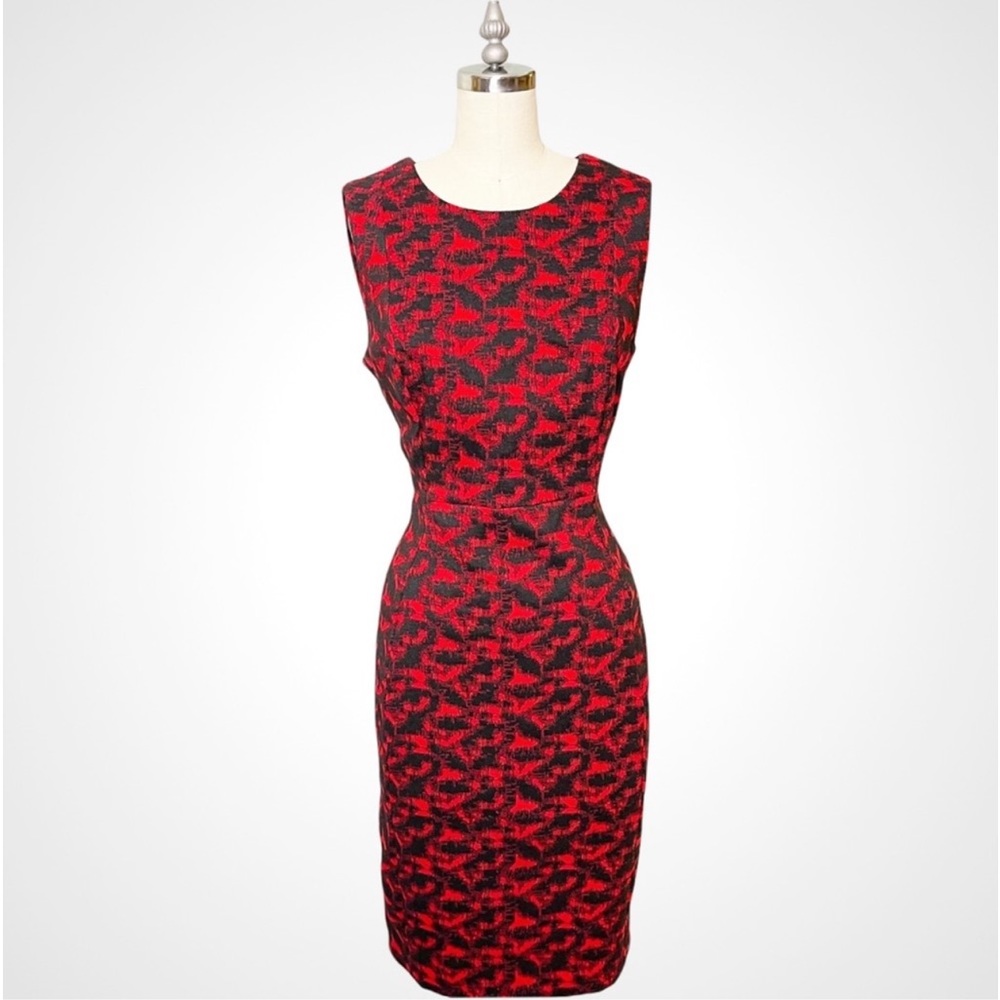 Calvin Klein Black & Red Woven Sheath Dress 8 Medium - Picture 1 of 10